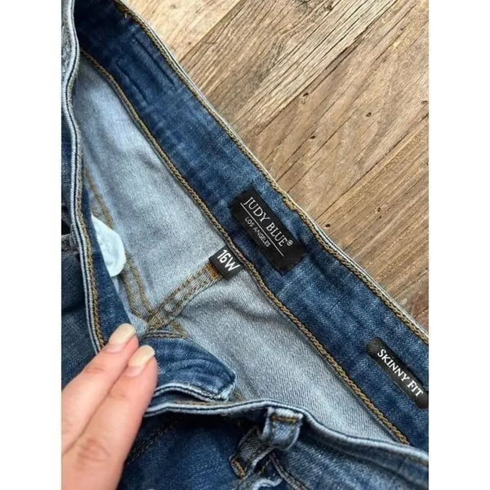 Judy Blue Skinny Fit Leopard Lined Jeans Womens 16W Distressed Stretch‎ Denim